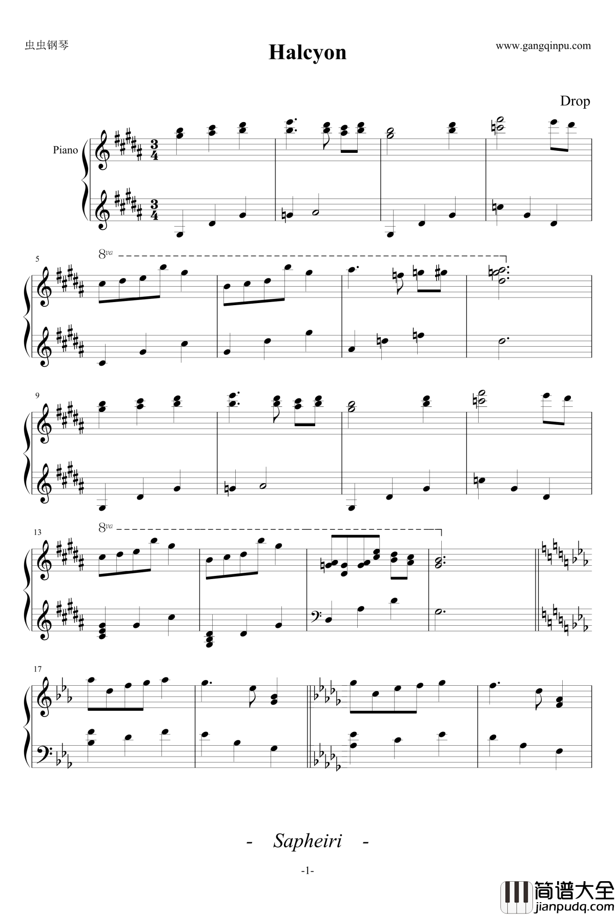 Halcyon钢琴谱_【清風明月】_葉月ゆら