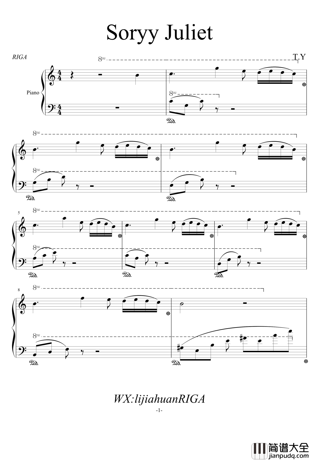 sorry_Juliet钢琴谱_山下智久