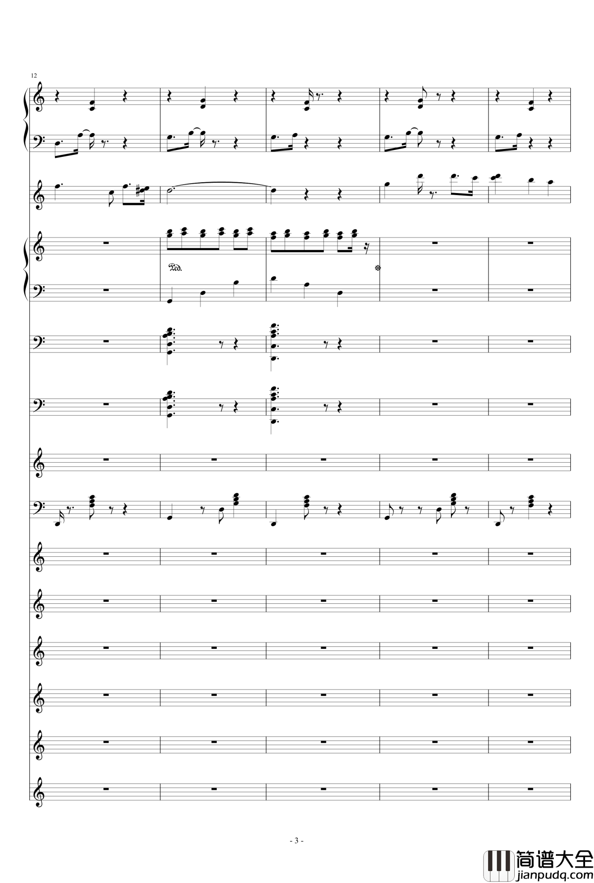 港口BGM钢琴谱_柯兰史