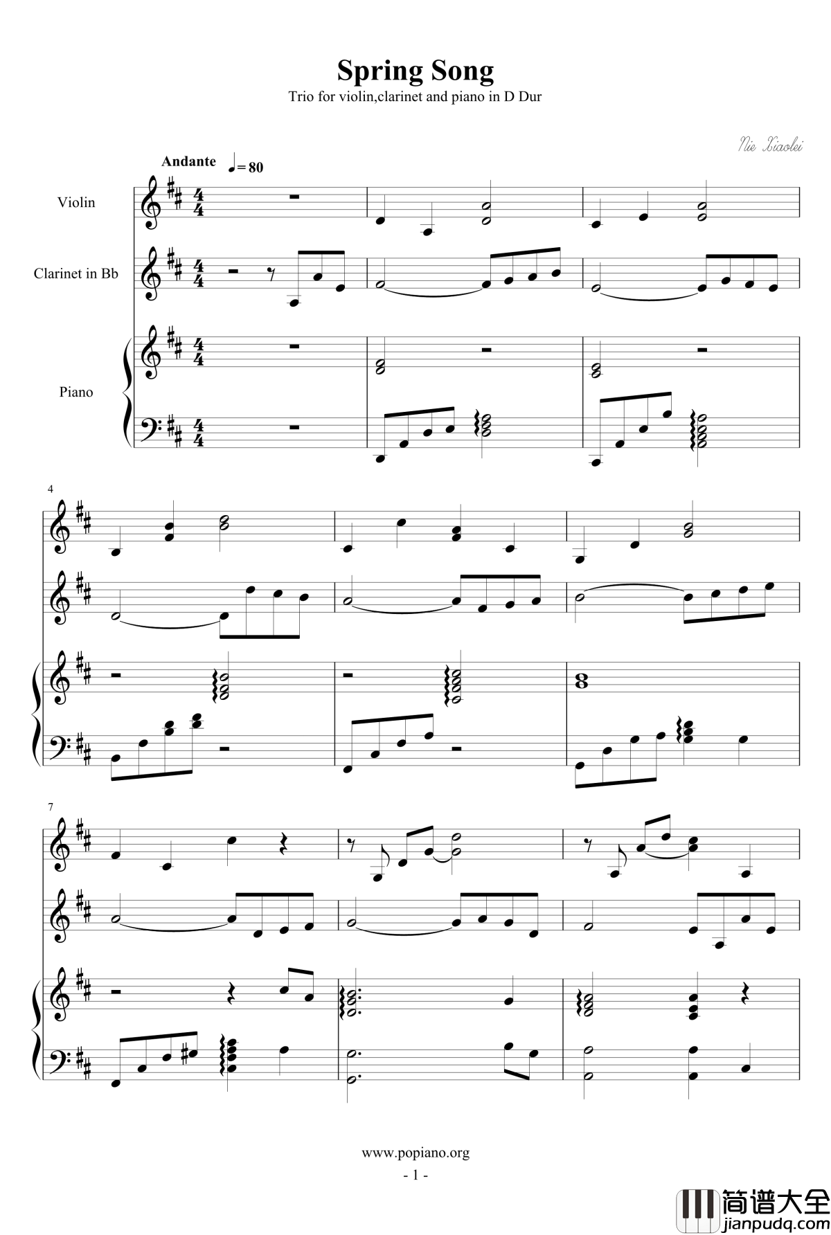 春之歌钢琴谱_nzh1934