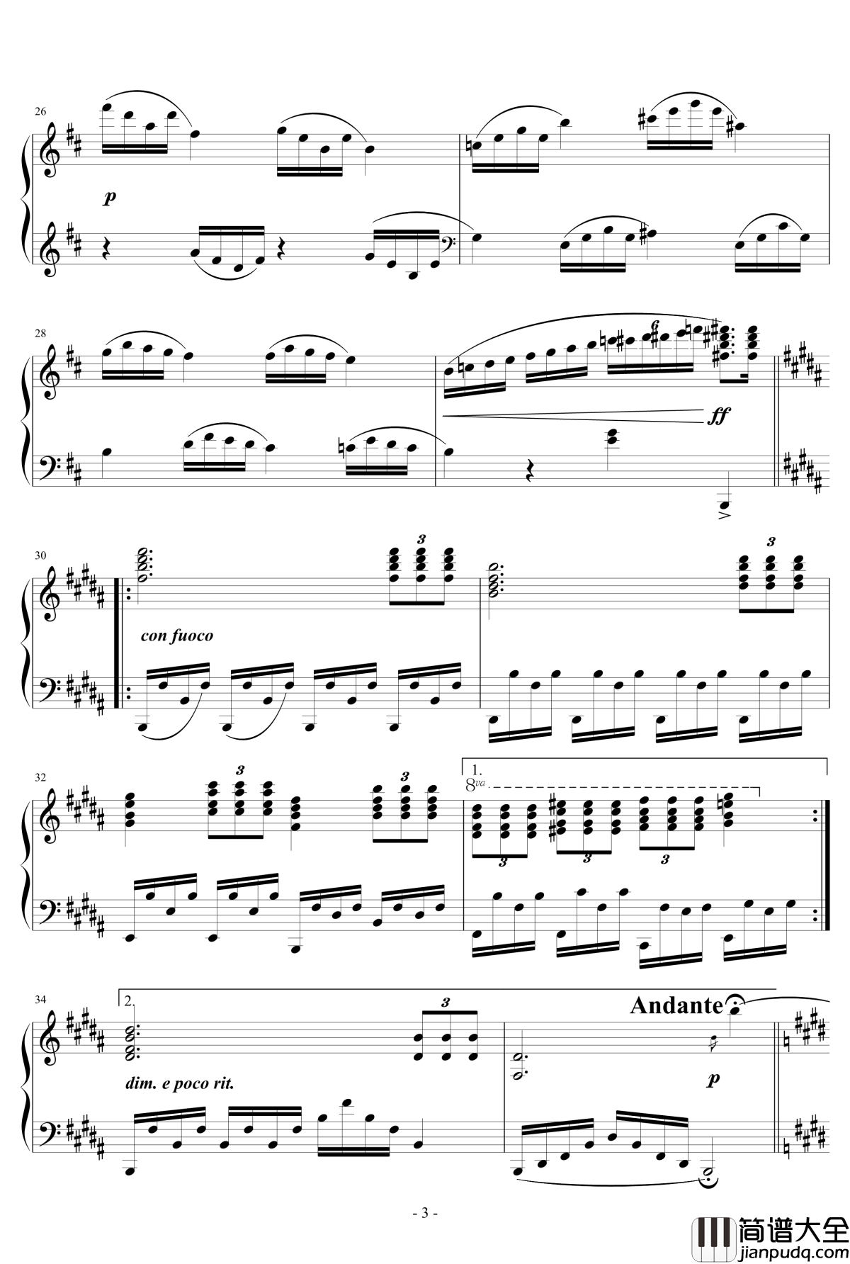 随想曲3钢琴谱_天籁传声