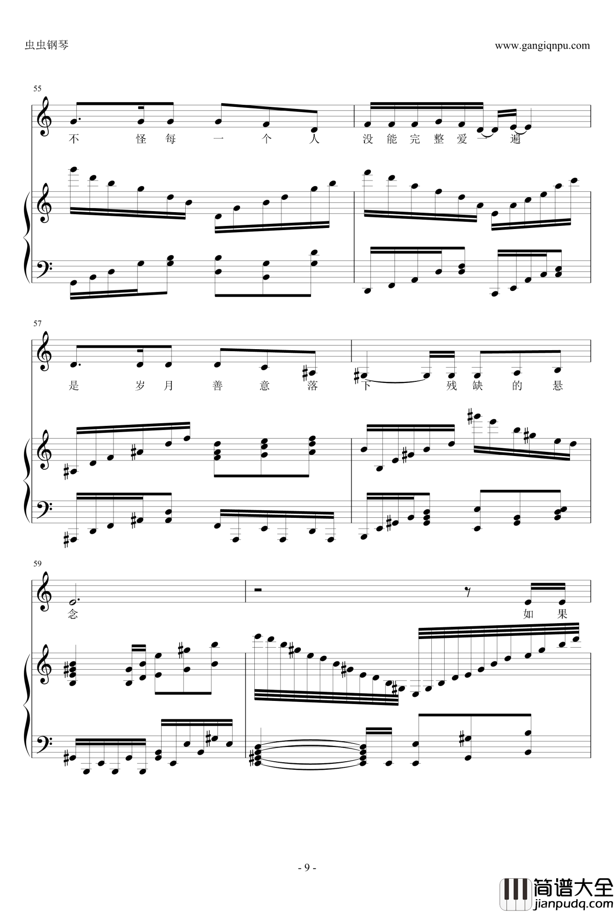 匆匆那年钢琴谱_C调钢琴伴奏_王菲