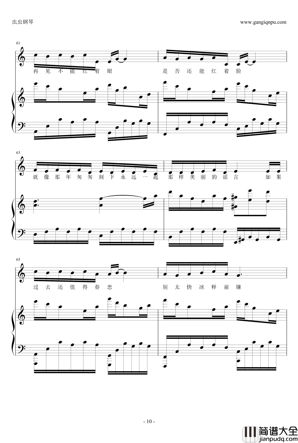 匆匆那年钢琴谱_C调钢琴伴奏_王菲