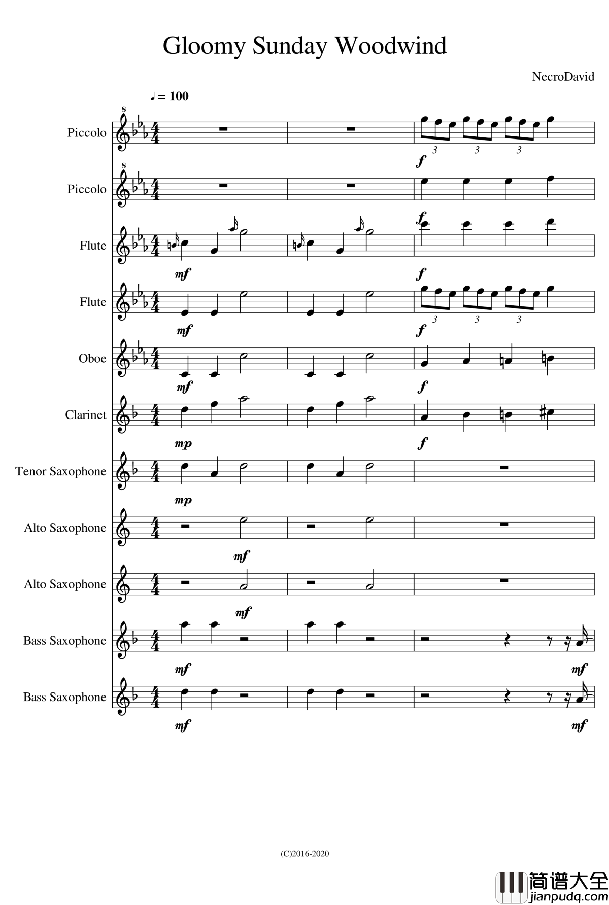 黑色星期天钢琴谱_木管合奏_NecroDavid