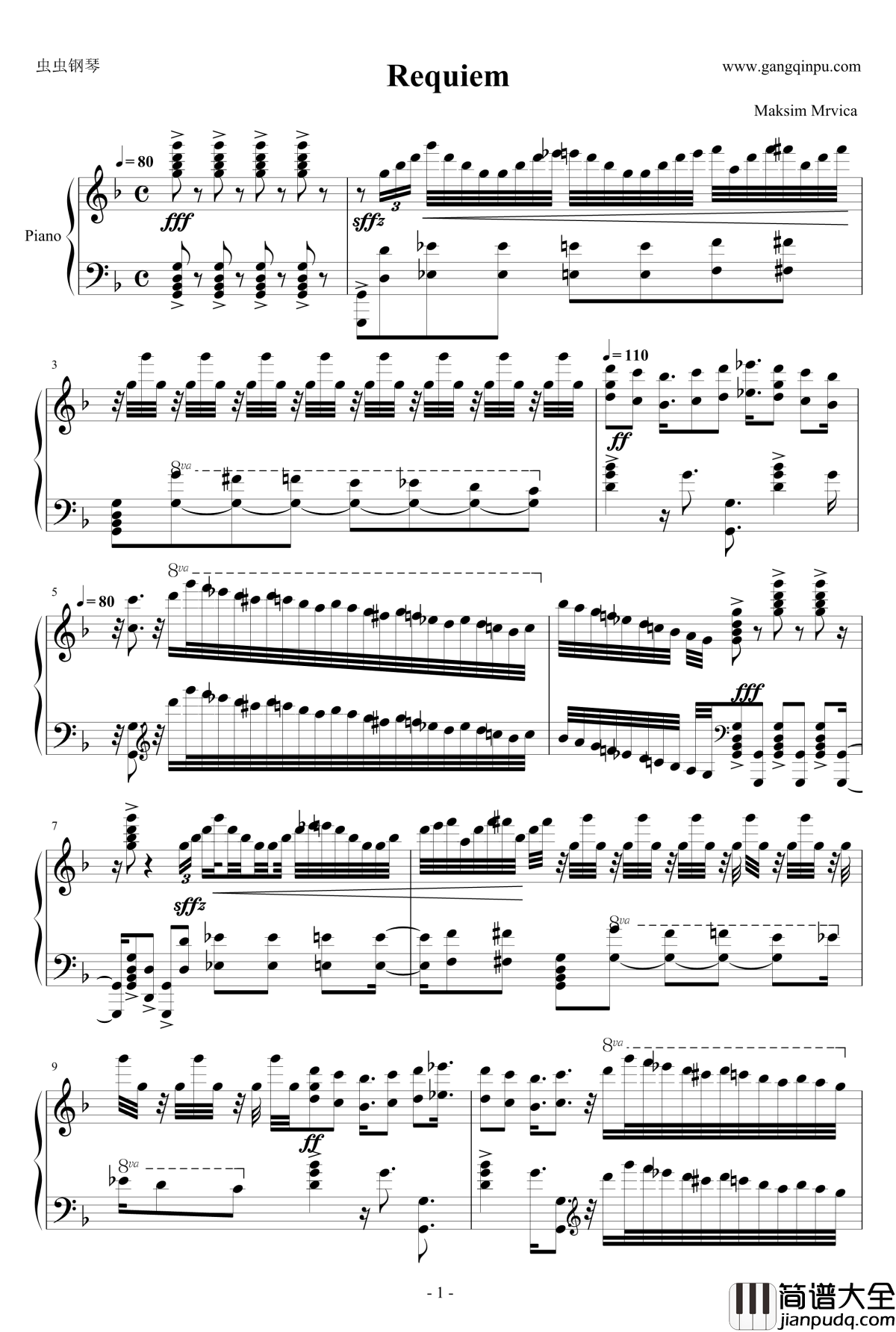 Requiem钢琴谱_安魂曲_马克西姆maksim_Maksim·Mrvica
