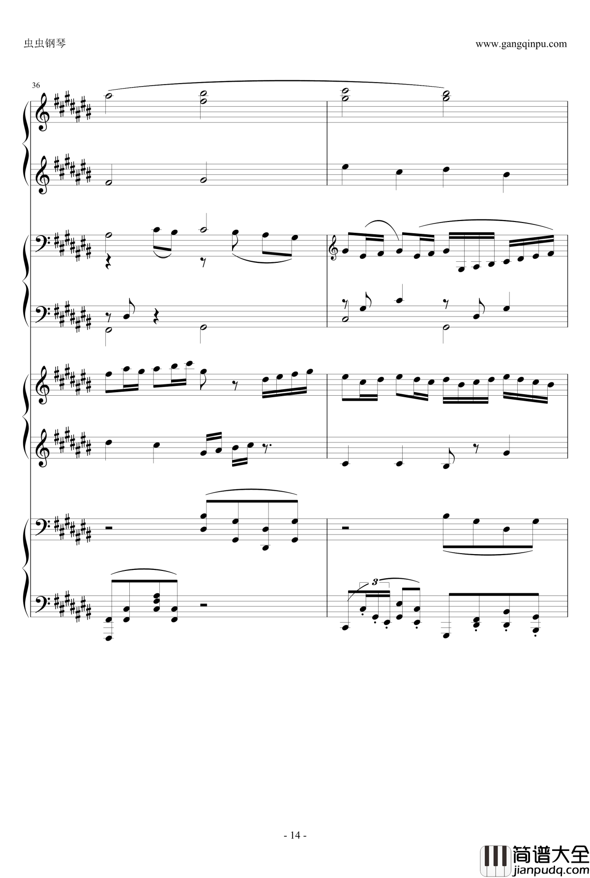 Pachelbel钢琴谱_升C大调卡农之八手莲华_帕赫贝尔