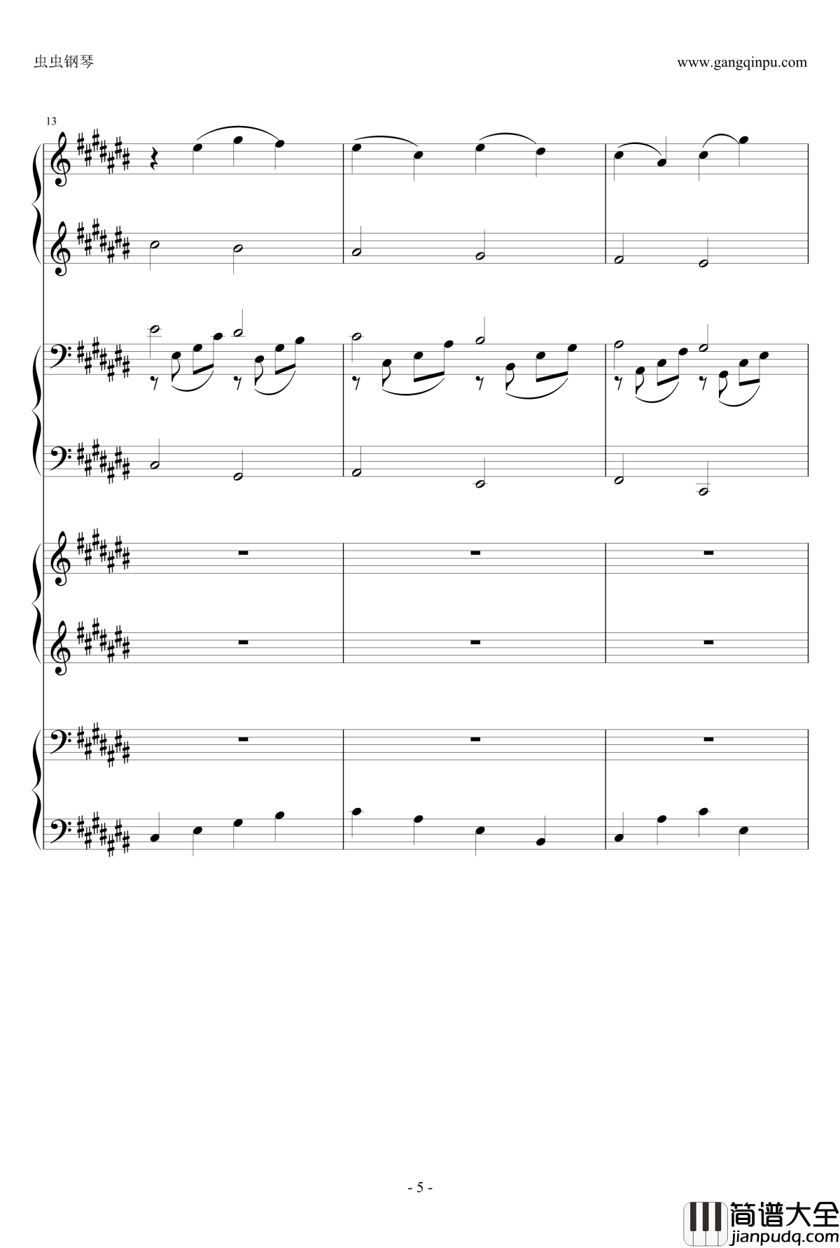 Pachelbel钢琴谱_升C大调卡农之八手莲华_帕赫贝尔