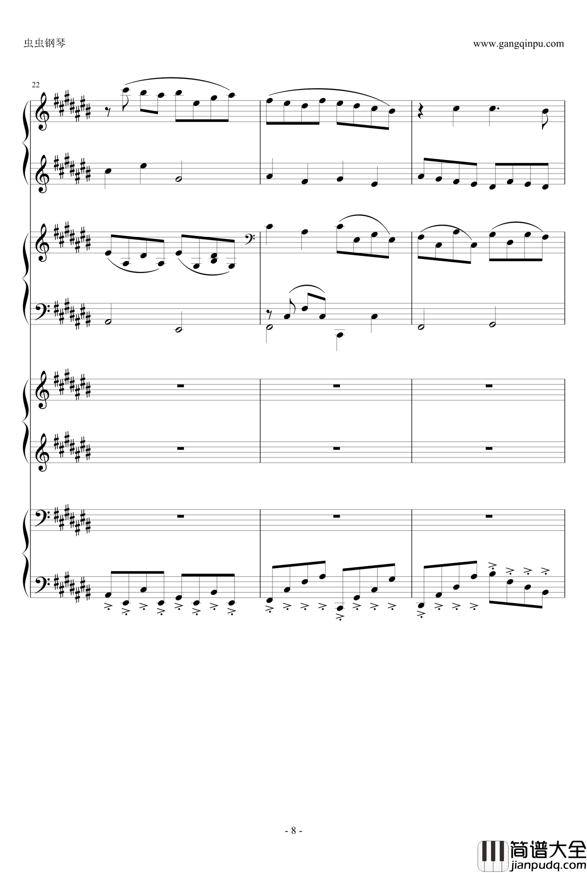 Pachelbel钢琴谱_升C大调卡农之八手莲华_帕赫贝尔