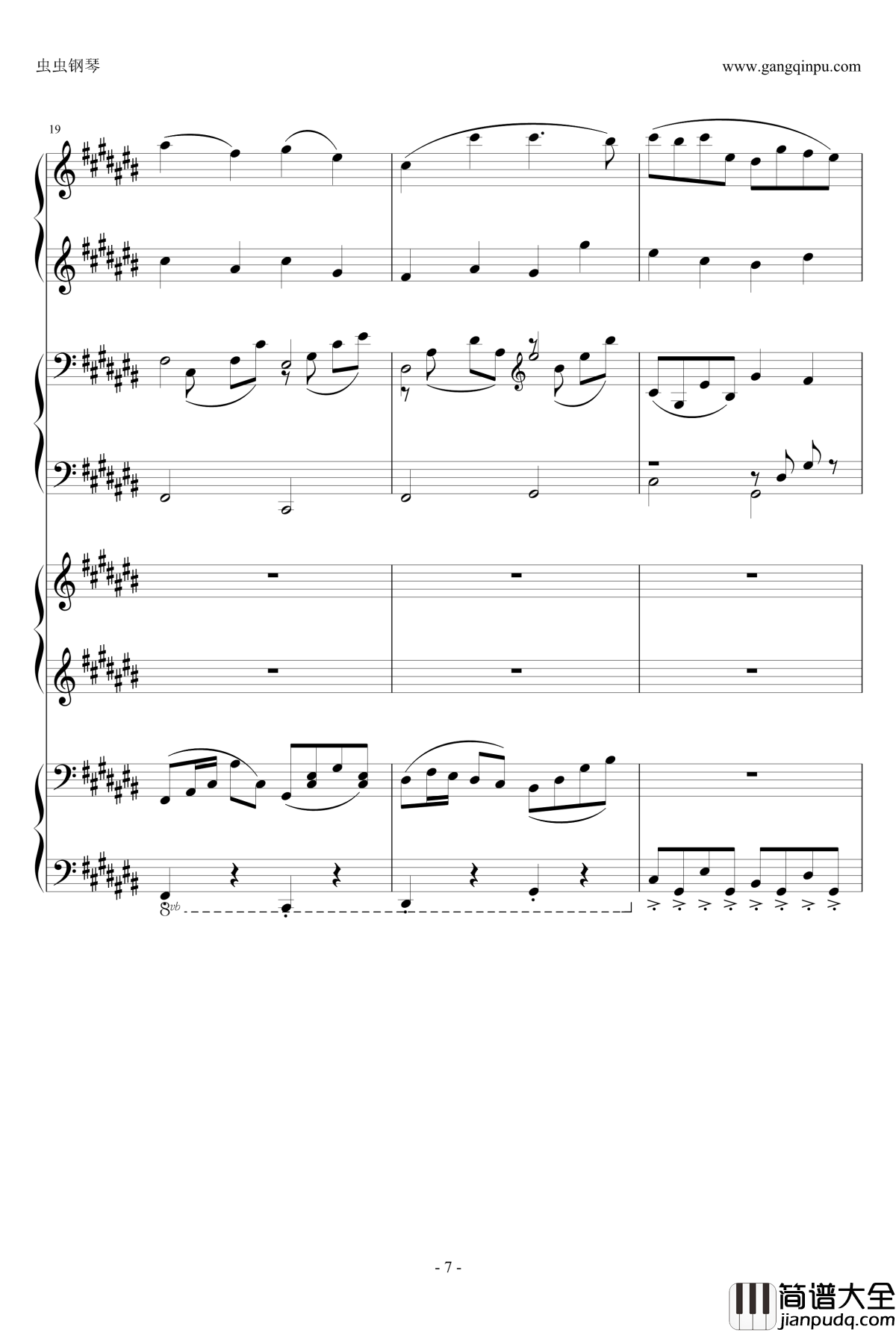 Pachelbel钢琴谱_升C大调卡农之八手莲华_帕赫贝尔