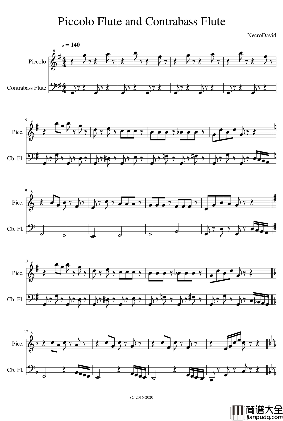 短笛和倍低音长笛双重奏钢琴谱_SS4C0001