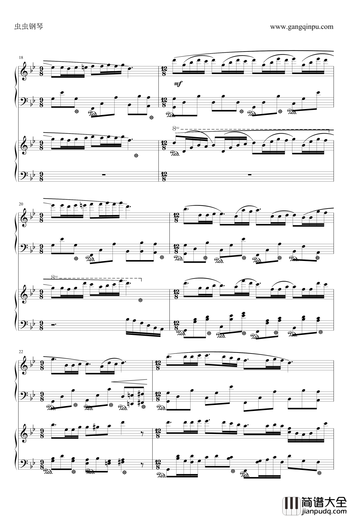 梦中的婚礼钢琴谱_双钢琴版_克莱德曼