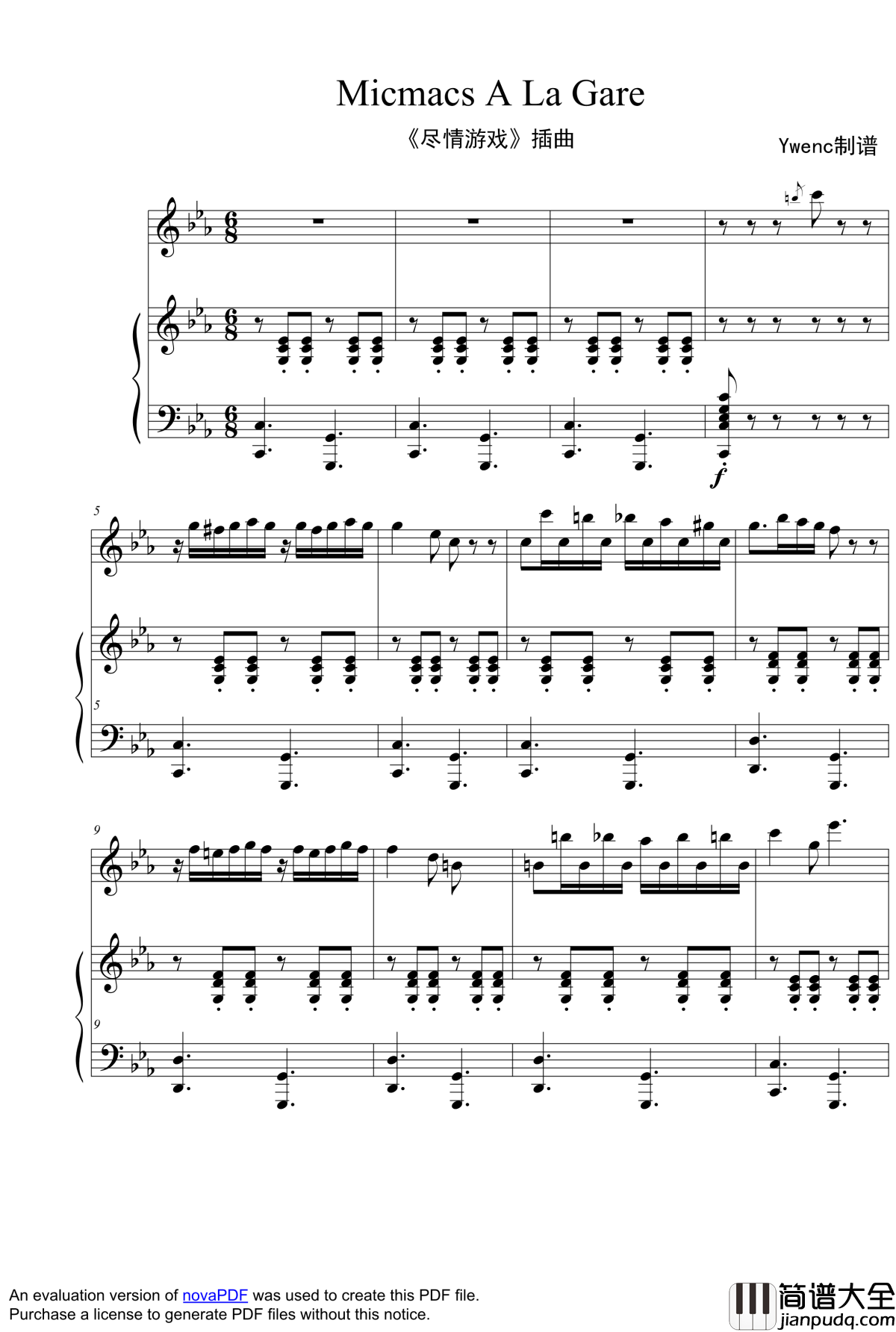 Micmacs_A_La_Gare钢琴谱_尽情游戏插曲