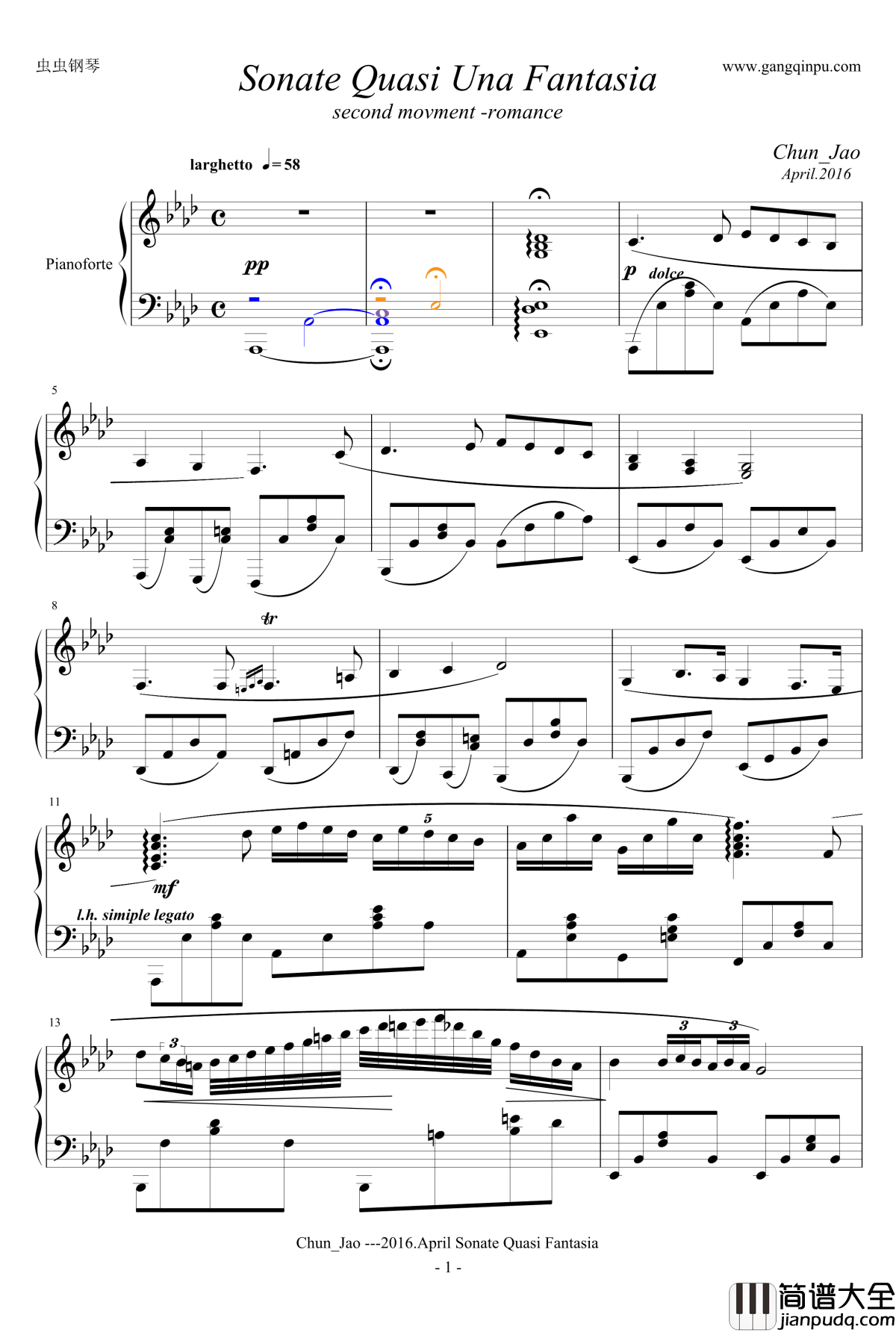 浪漫曲钢琴谱_sm30405