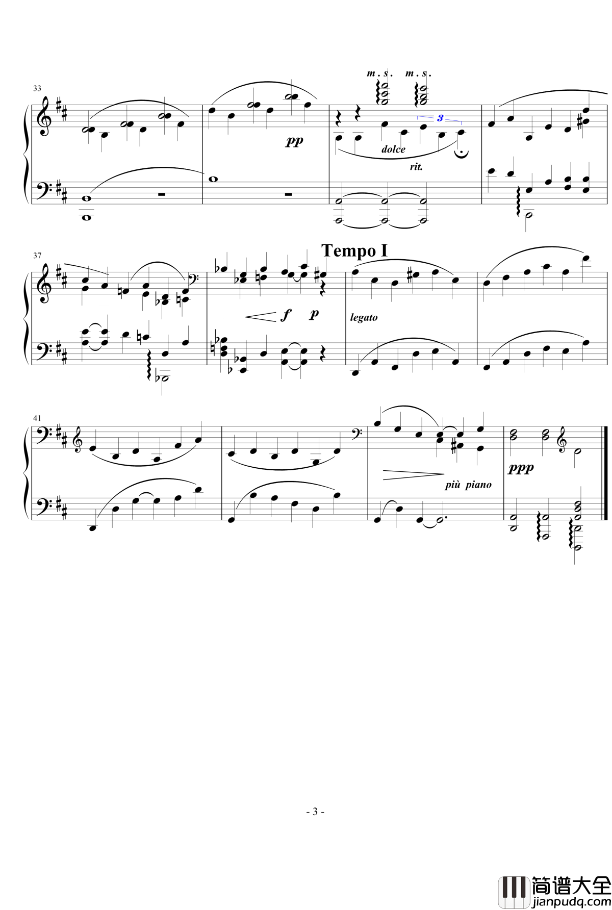 D大调前奏曲钢琴谱_nyride