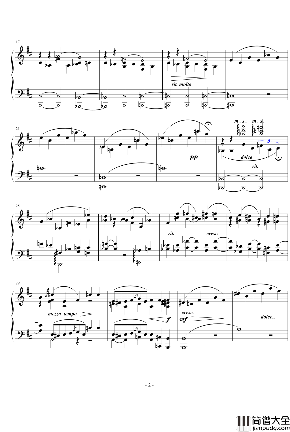 D大调前奏曲钢琴谱_nyride