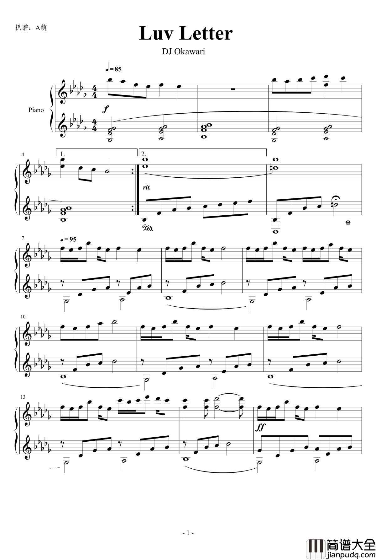 Luv_letter钢琴谱_双音轨版_DJ_Okawari