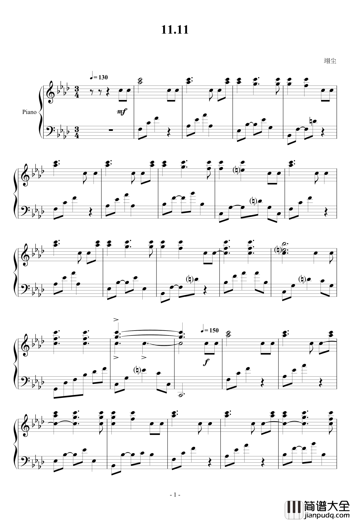 11.11钢琴谱_乐侠