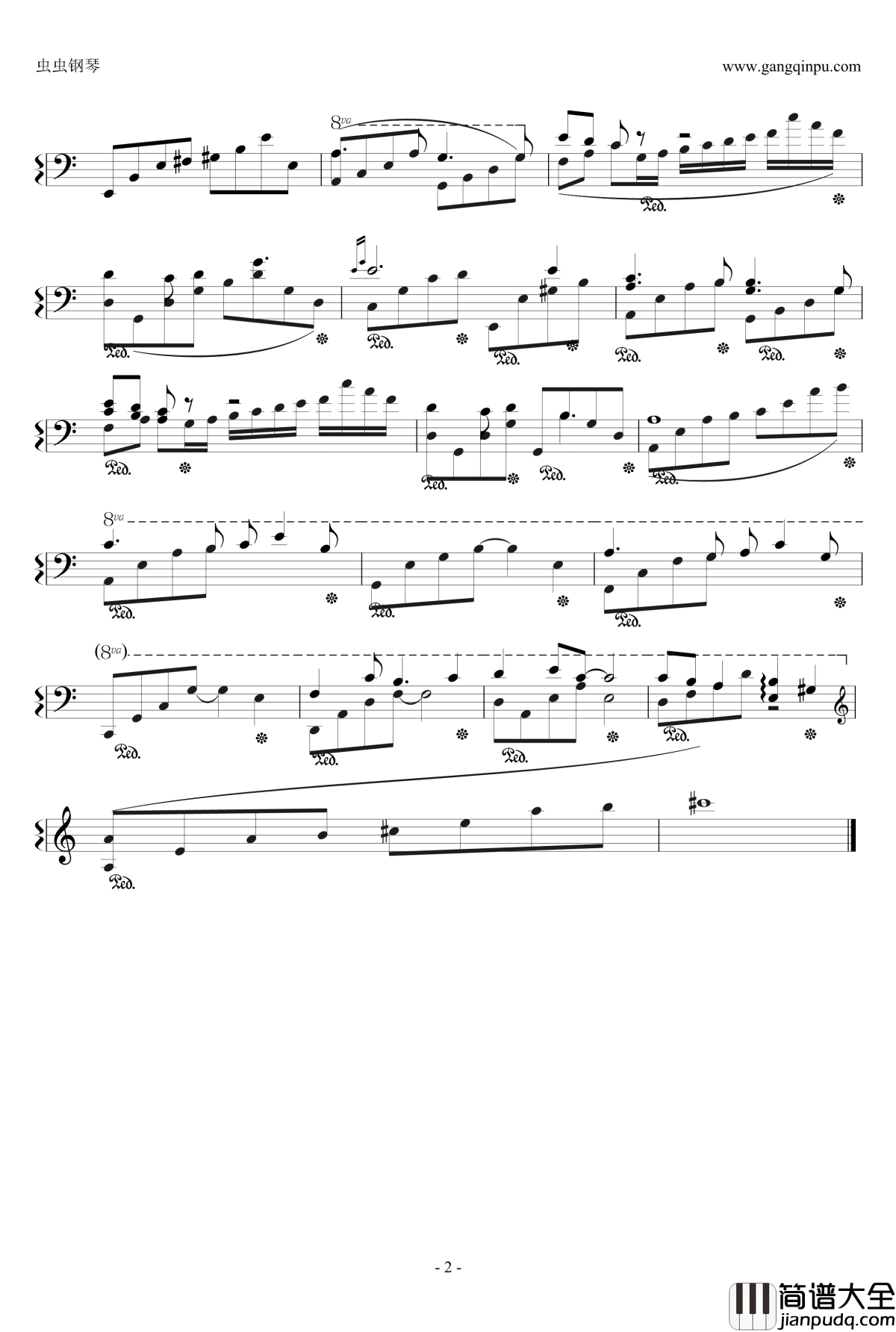 天空之城钢琴谱_左手演奏_久石让