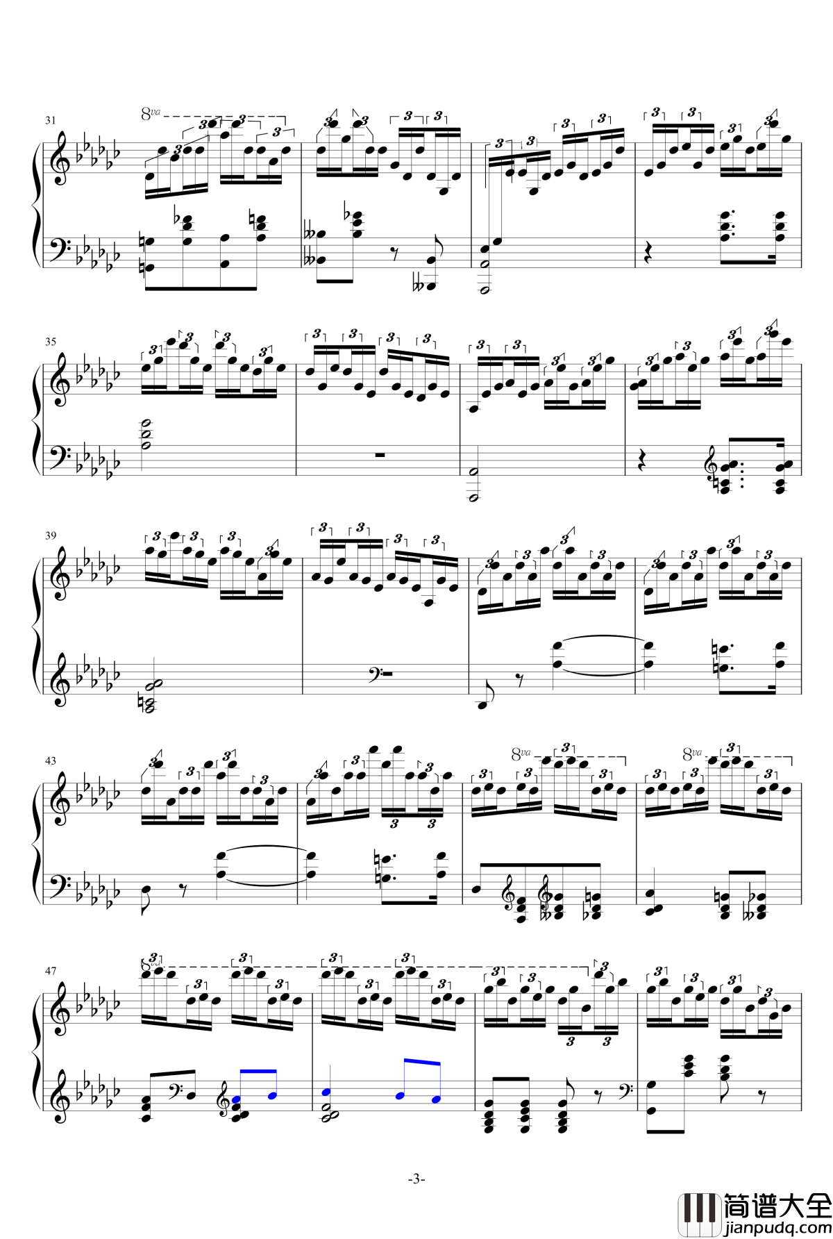 黑键练习曲改编版钢琴谱_肖邦_chopin