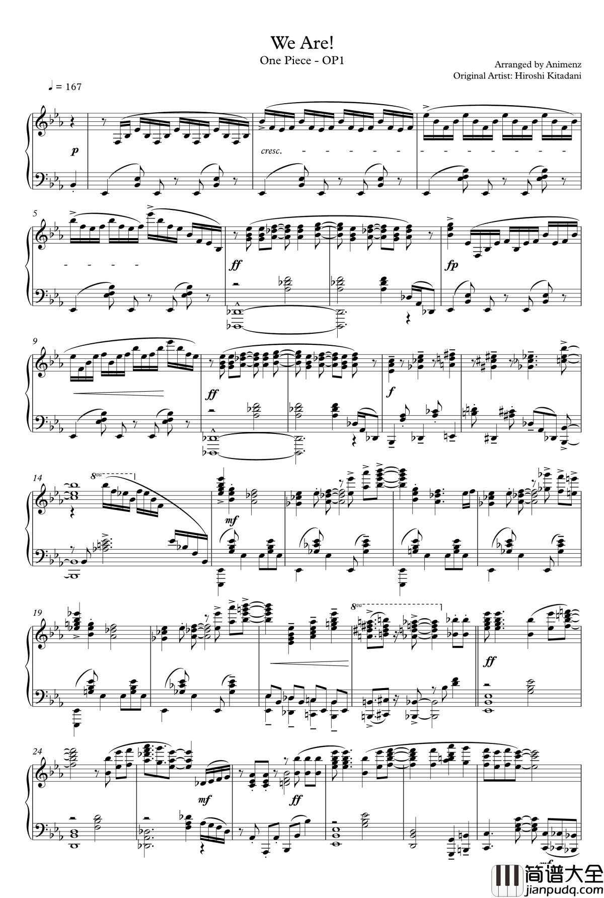 _We_Are!钢琴谱_海贼王OP1【Animenzzz】_海贼王