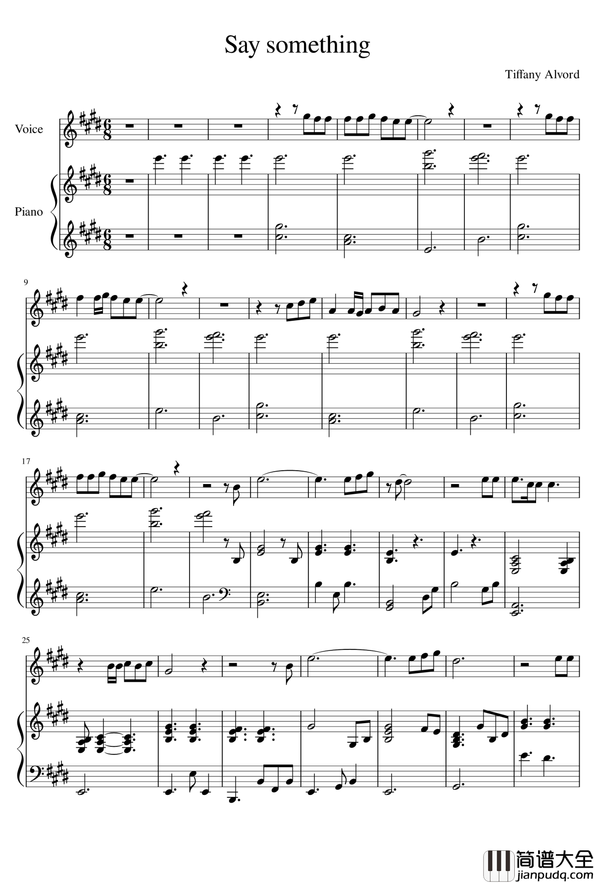 Say_Something钢琴谱_Tiffany_Alvord