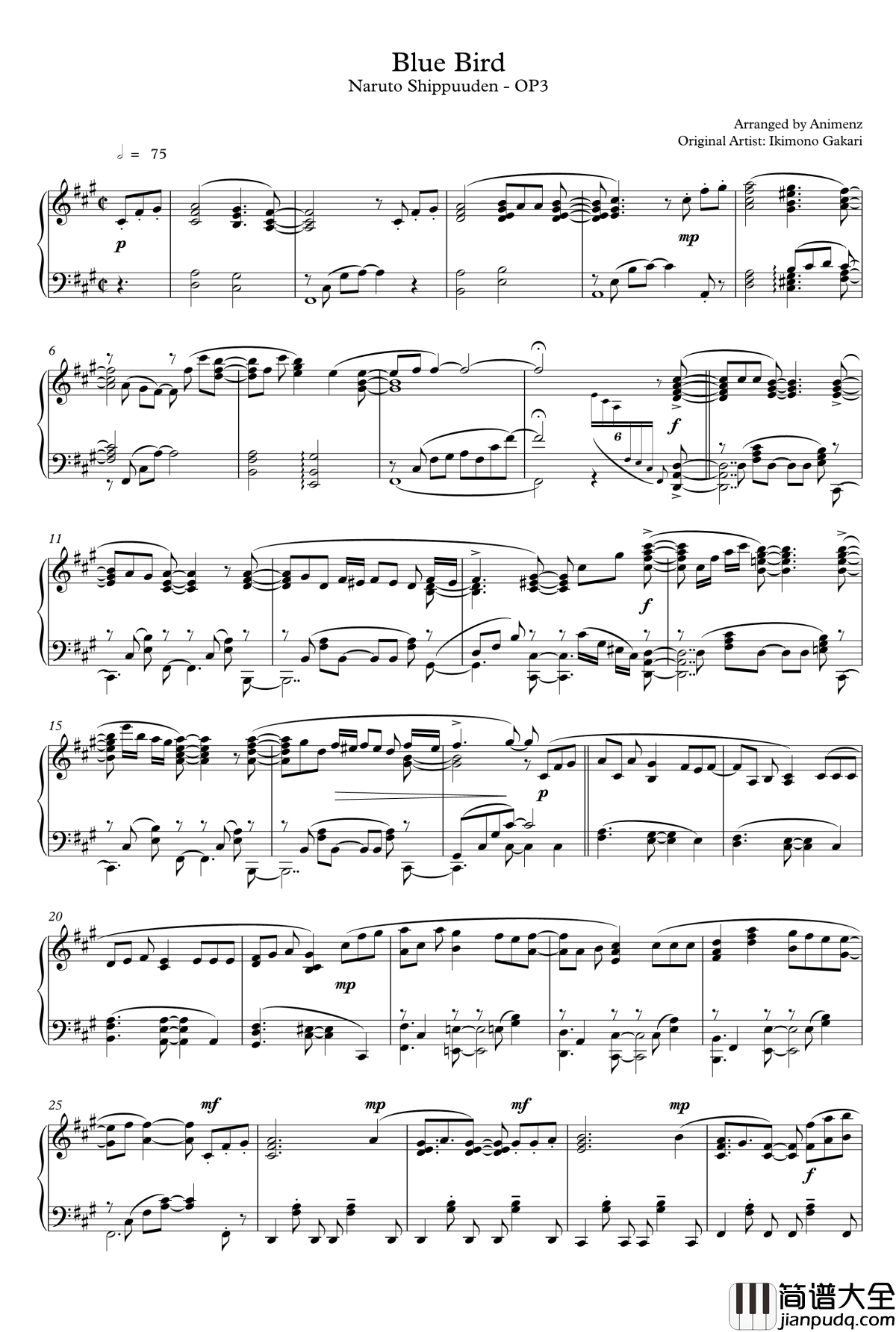 青鸟钢琴谱【Animenzzz】_animenzzz