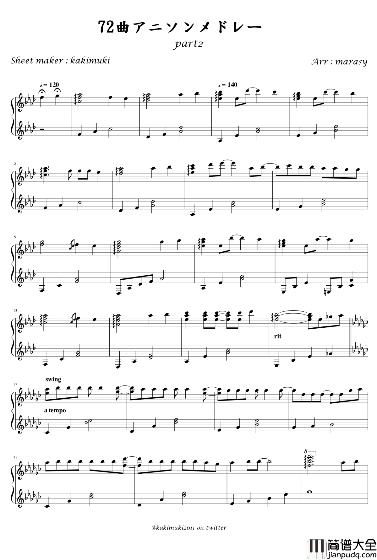 触手猴72首动漫名曲连弹钢琴谱_part_2_触手猴