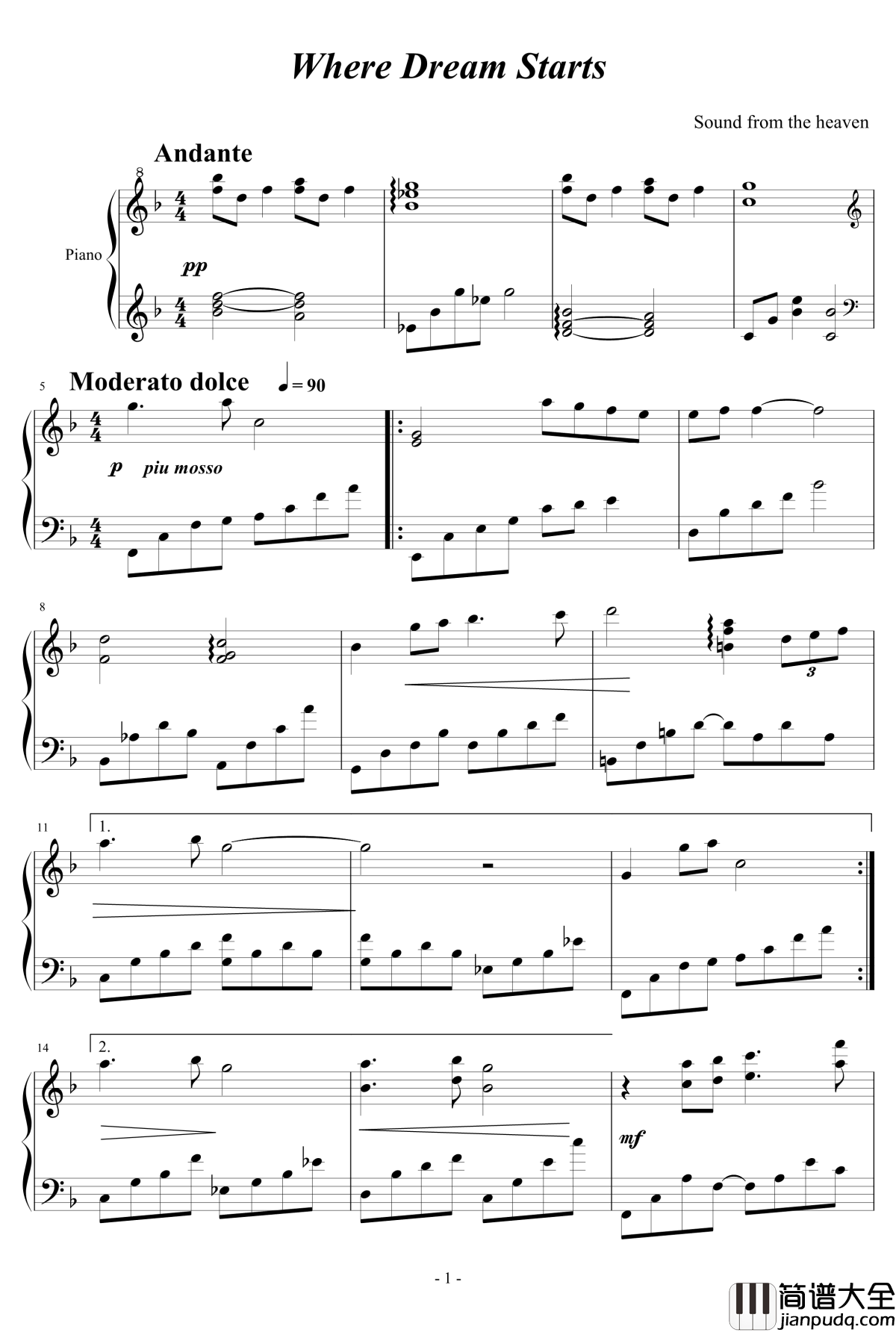 梦想的起点钢琴谱_天籁传声