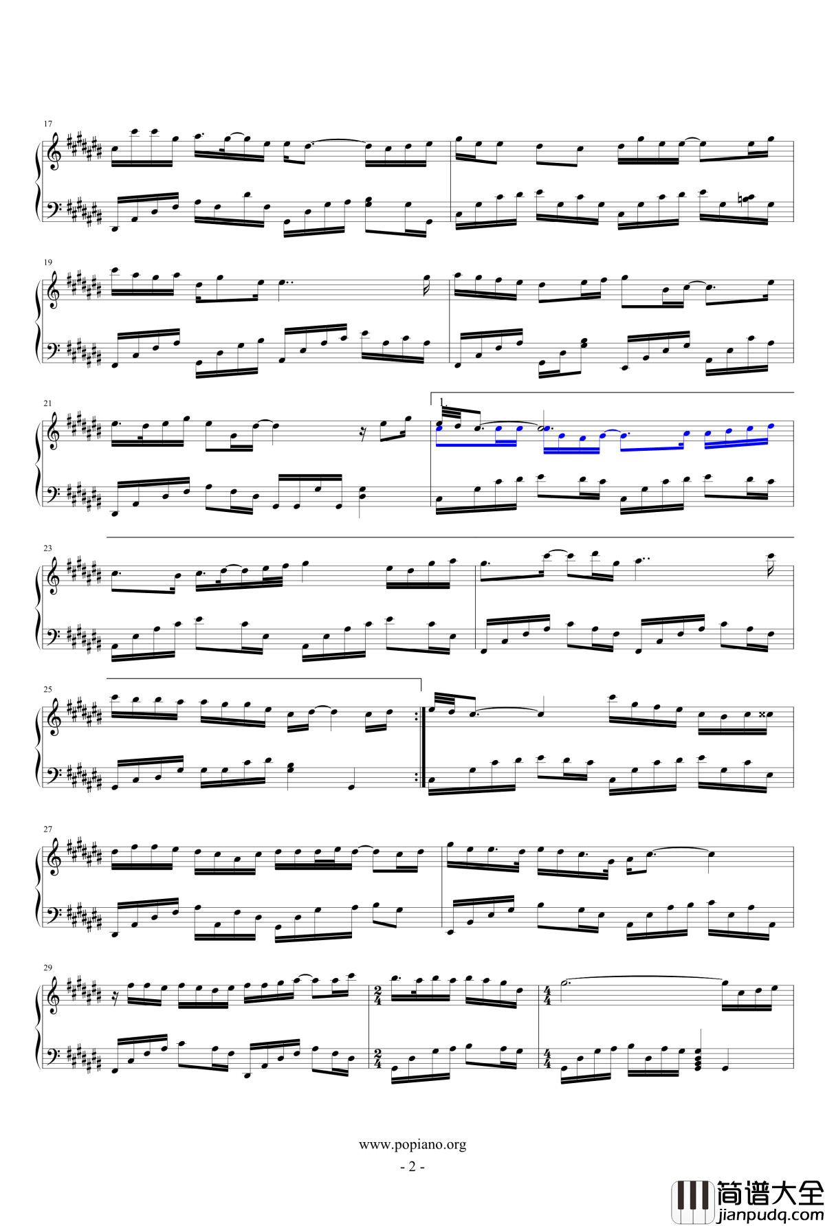 看得最远的地方钢琴谱_张韶涵