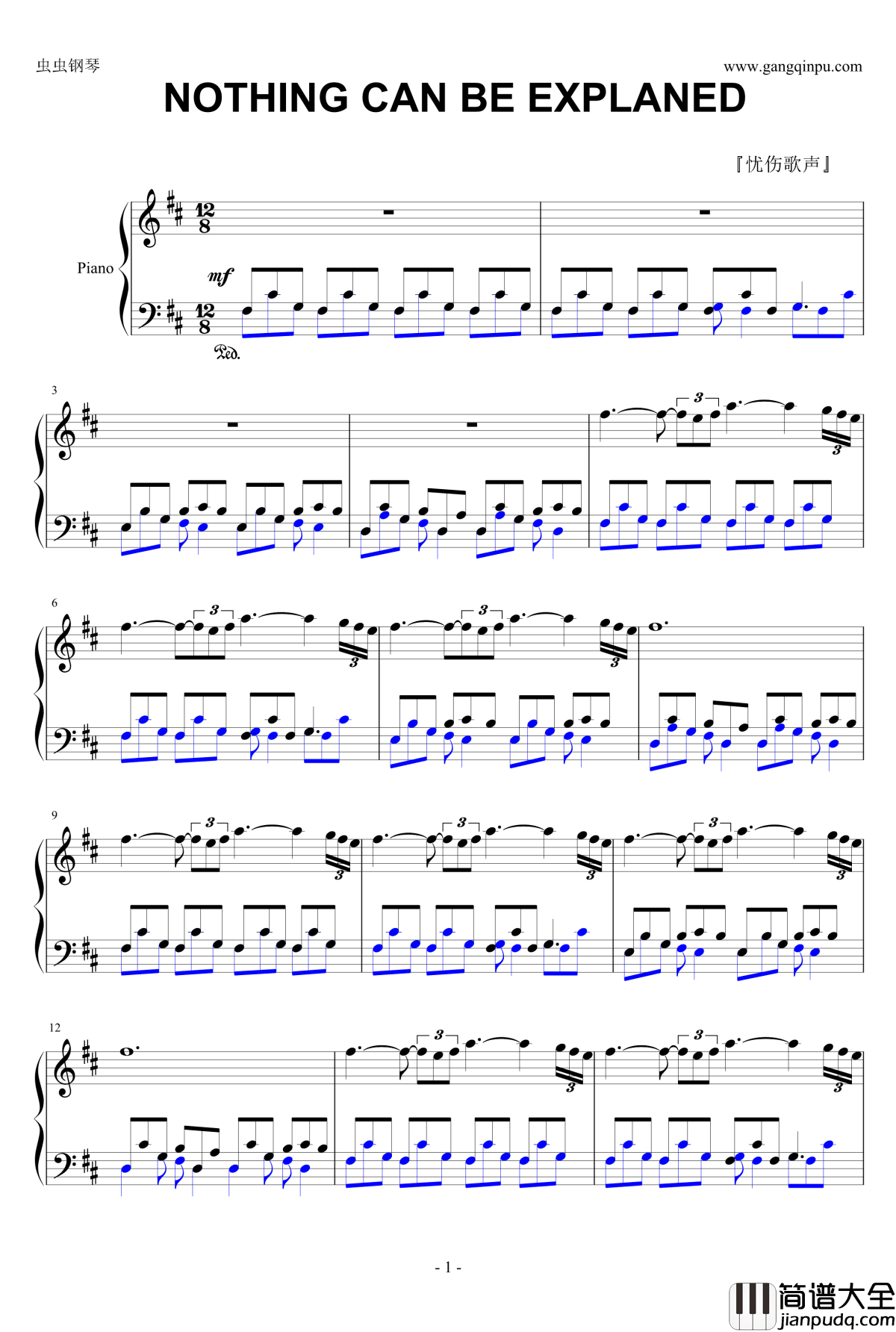 Nothing_Can_Be_Explained钢琴谱_Bleach