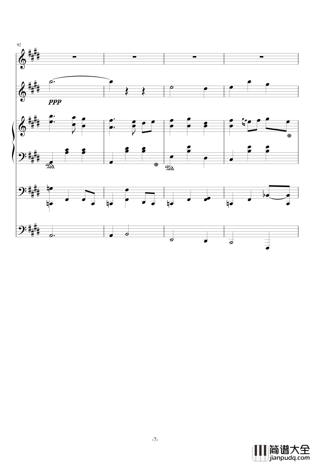 一夏天的风钢琴谱_总谱_ellocz