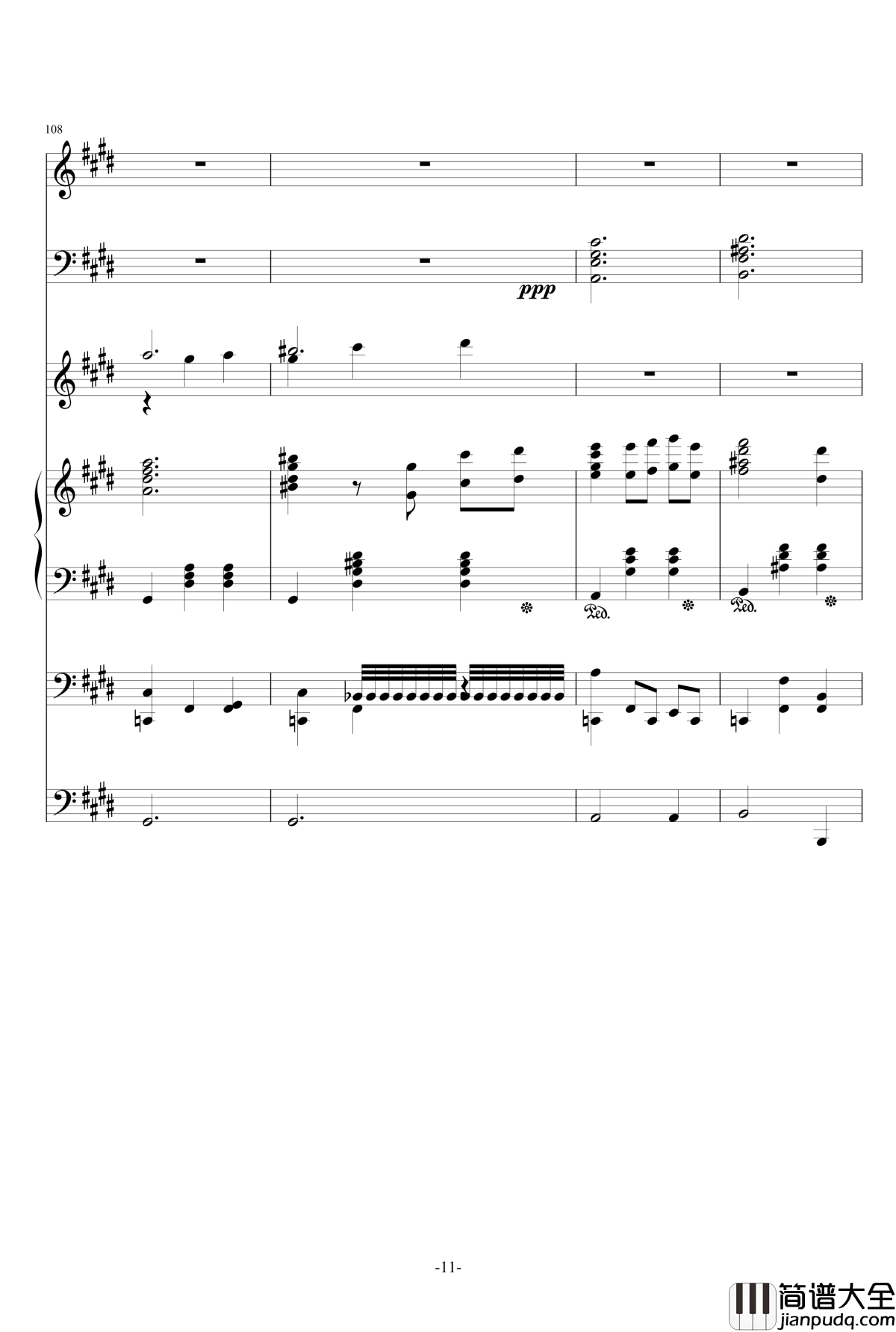 一夏天的风钢琴谱_总谱_ellocz