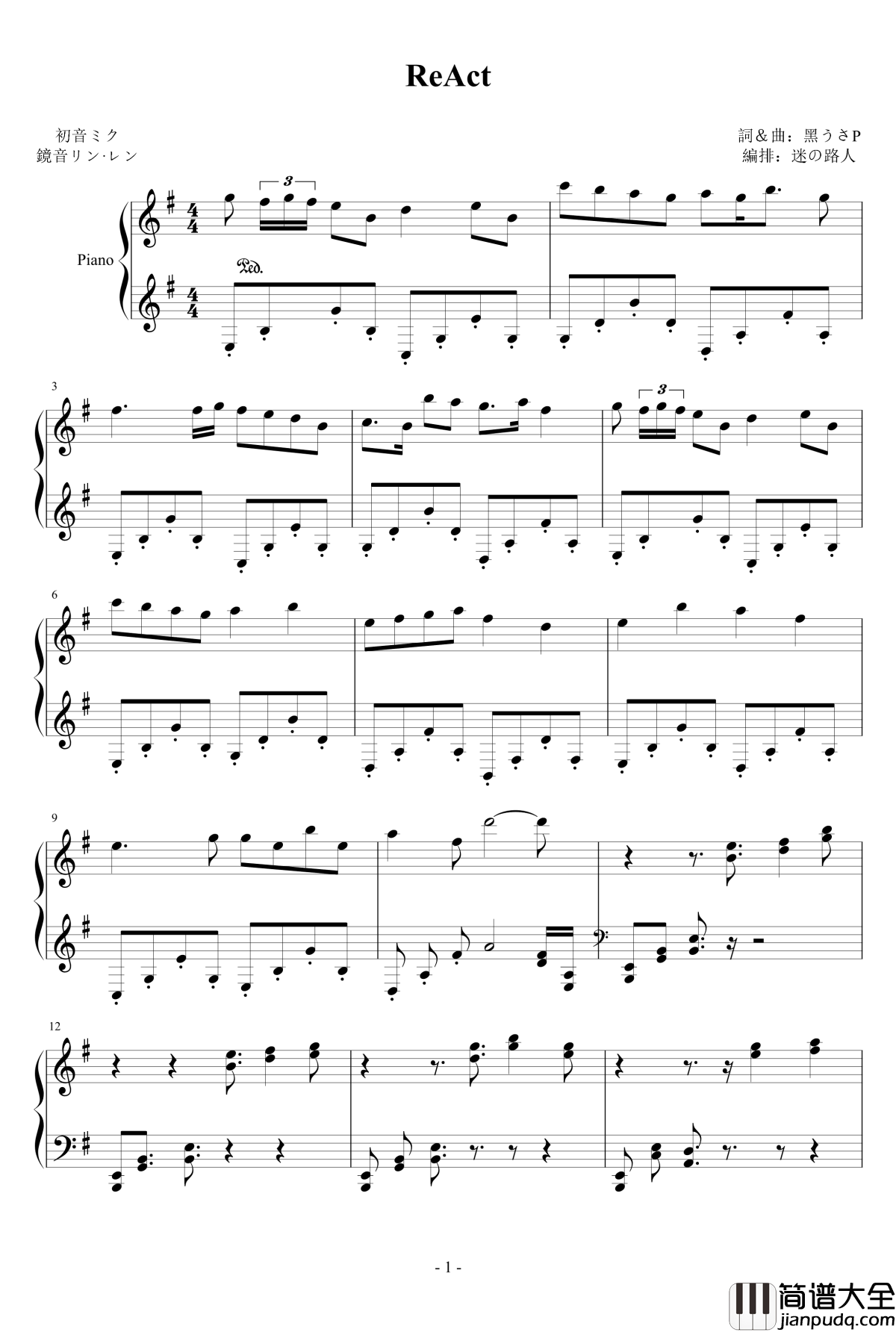 ReArt钢琴谱_初音未来