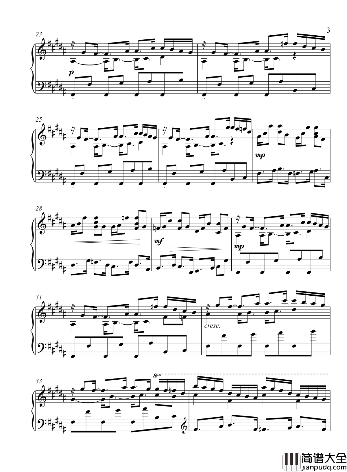 辛普森B大调练习曲钢琴谱_辛普森