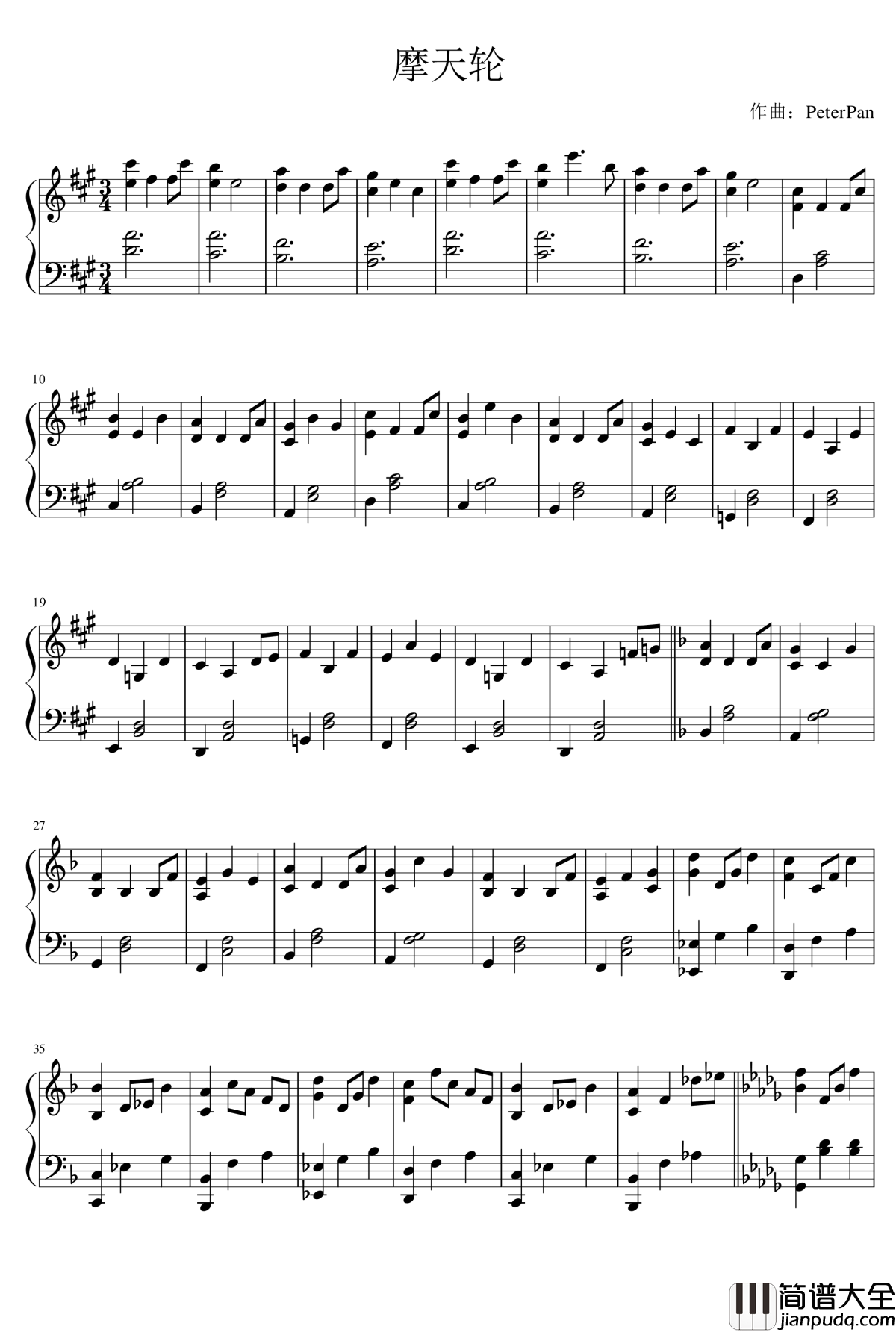 摩天轮钢琴谱_PeterPan_n