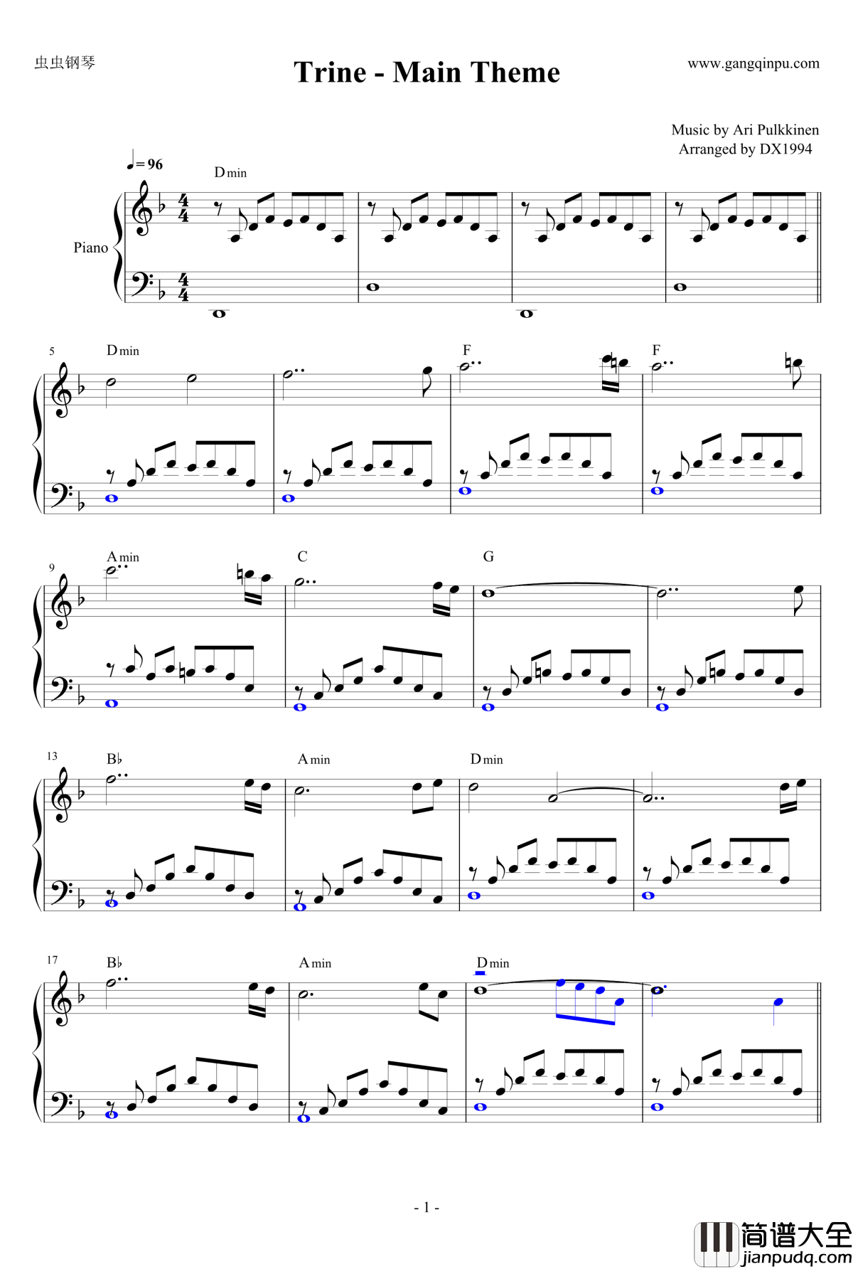 Main_ThemeTrine钢琴谱_三位一体