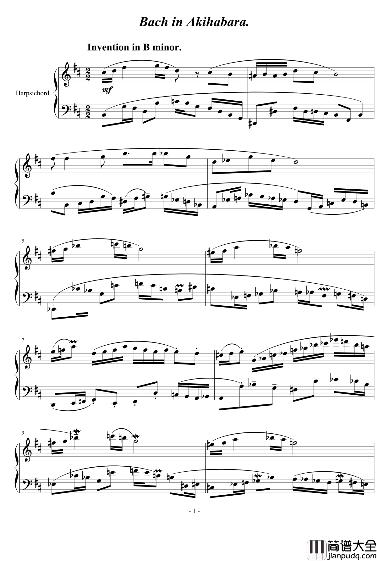秋叶原的巴赫钢琴谱_流行追梦人