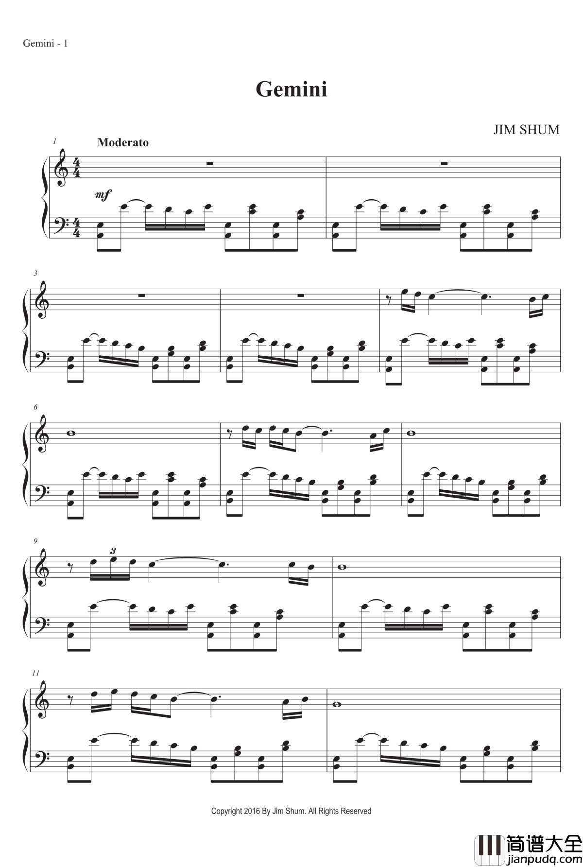 双子疑云钢琴谱_Jim_Shum_(Rho)