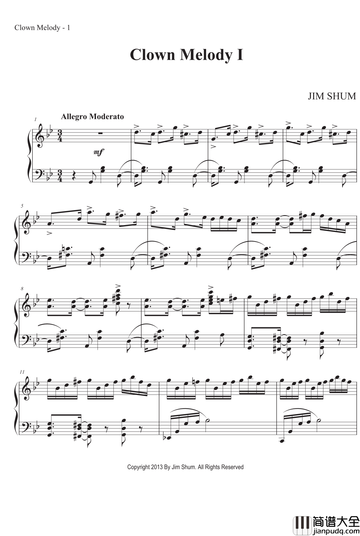 小丑旋律钢琴谱_一_MrSHUM