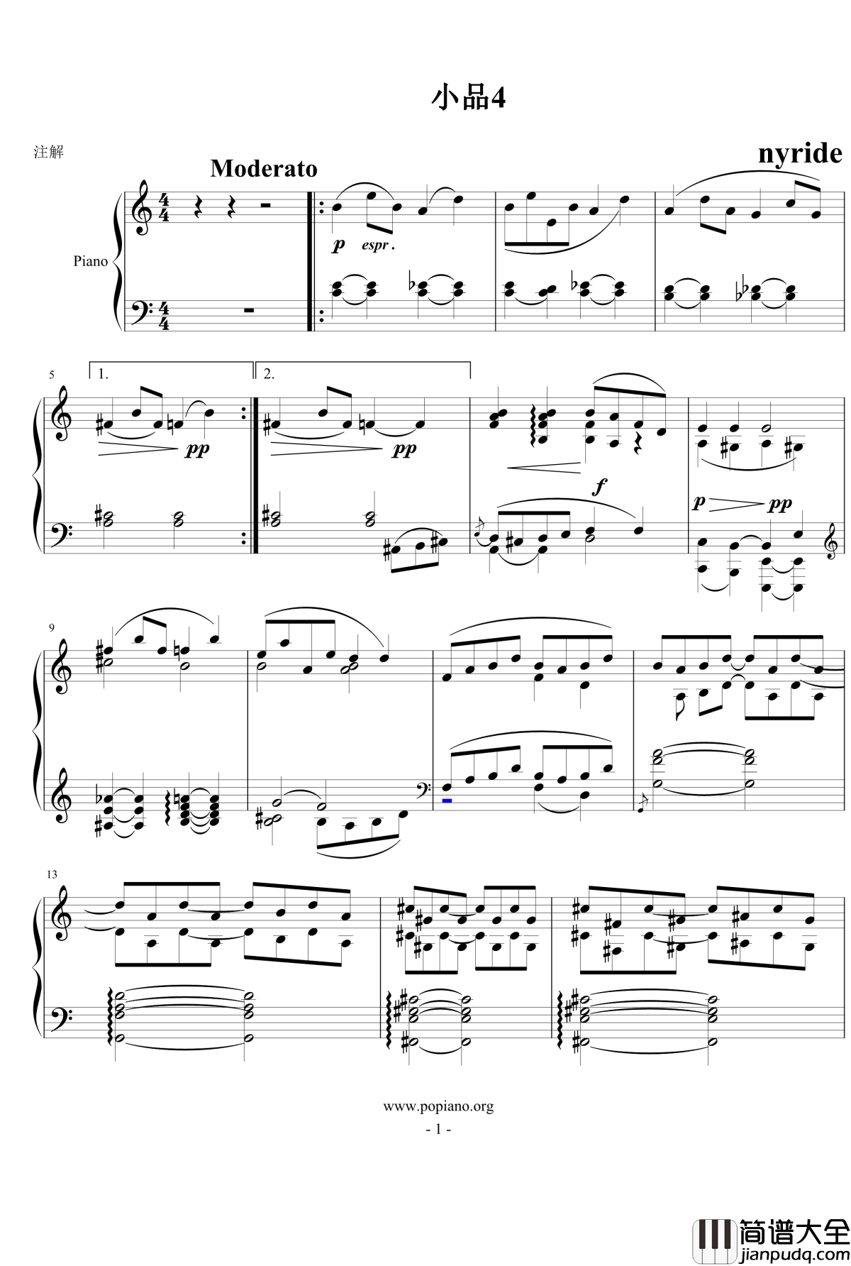 小品4钢琴谱_nyride