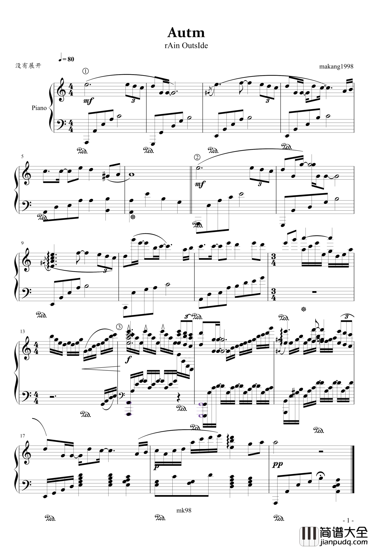 Rain_outSide钢琴谱_makang1998