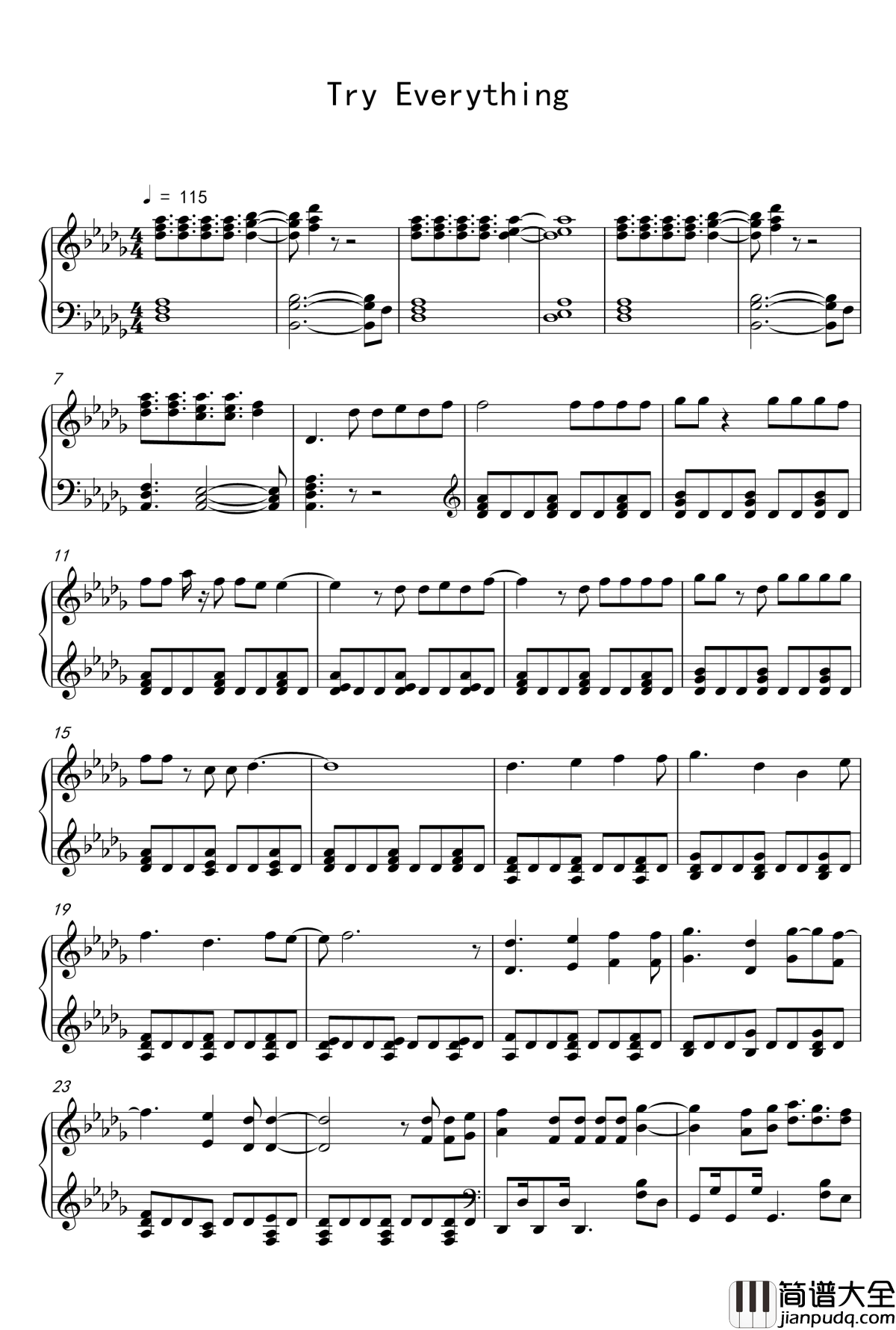 Try_Everything钢琴谱_疯狂动物城