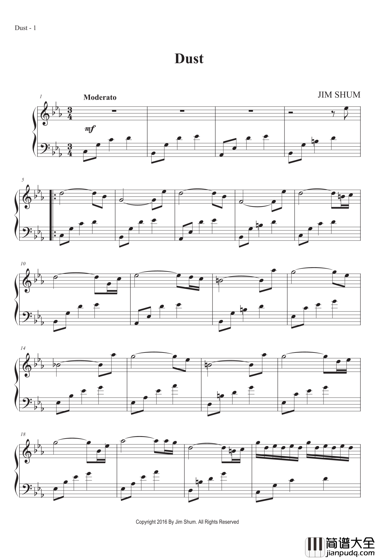 DUST钢琴谱_MrSHUM