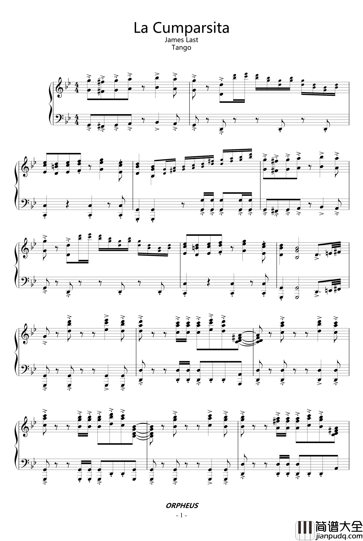 La_Cumparsita钢琴谱_James_Last