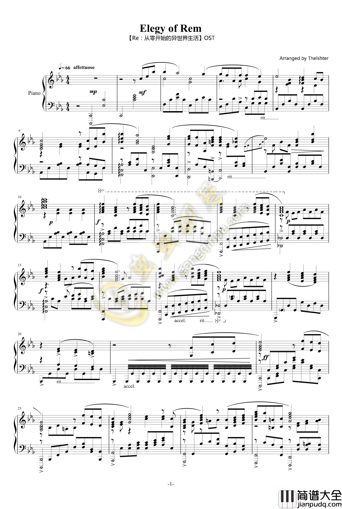 Elegy_of_Rem_OST钢琴谱__蕾姆挽歌_Re:从零开始的异世界生活