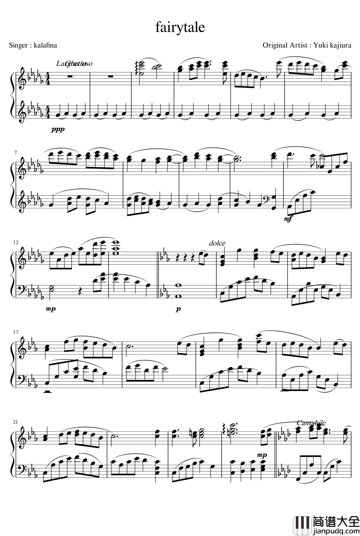 fairytale——第六章忘却录音主题歌钢琴谱_空之境界_超高还原_梶浦由记