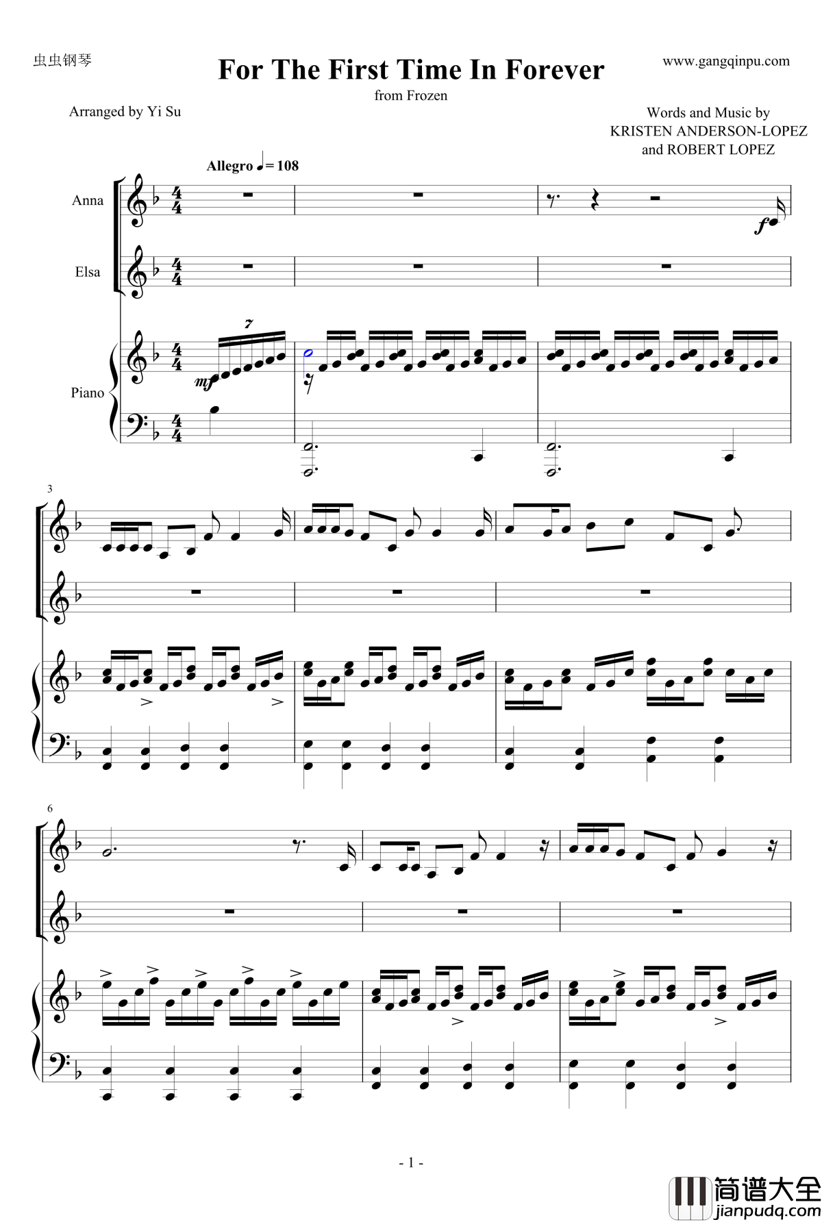 For_The_First_Time_In_Forever_OST钢琴谱_冰雪奇缘