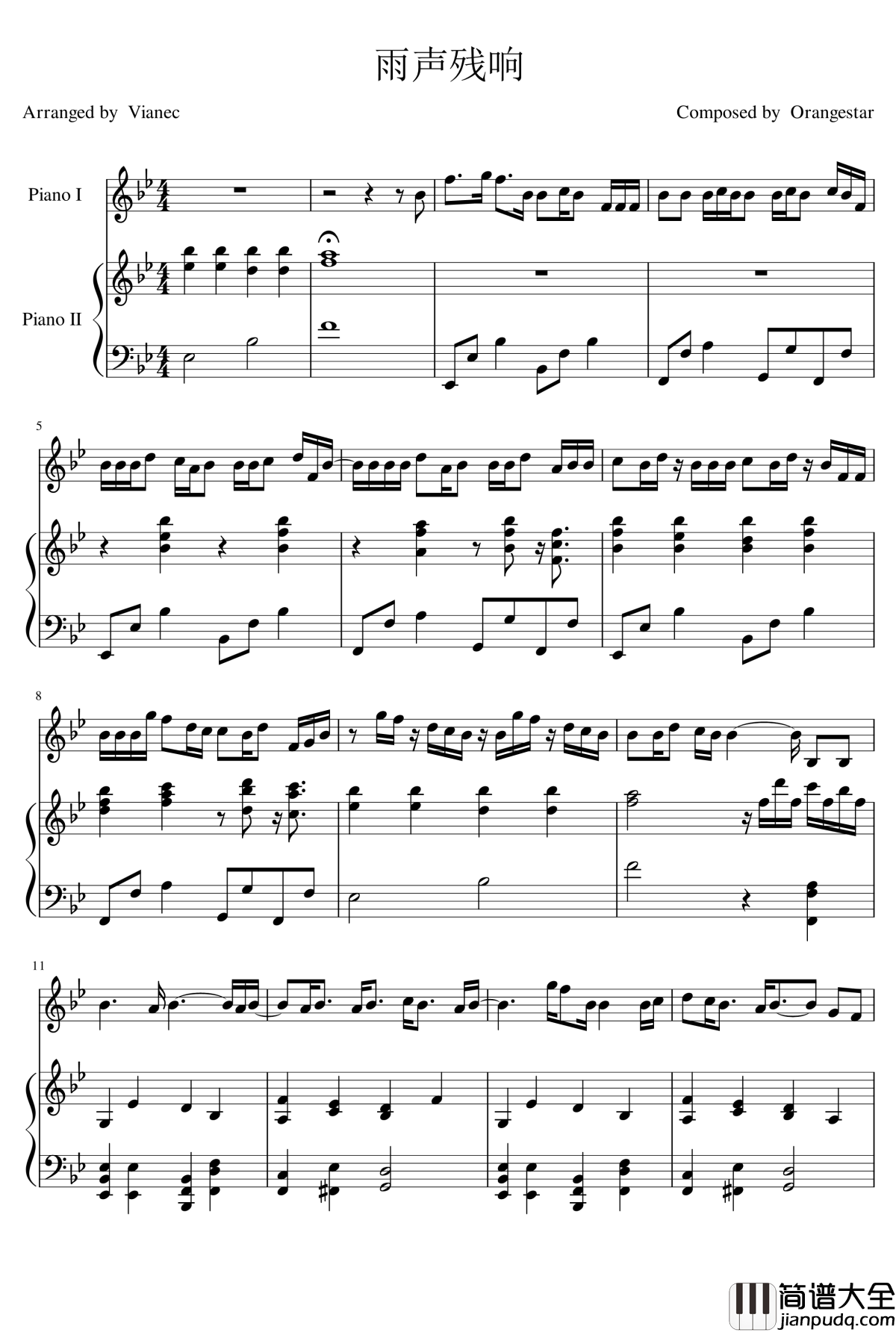 雨き声残響钢琴谱_ZODIACSYNDICATE