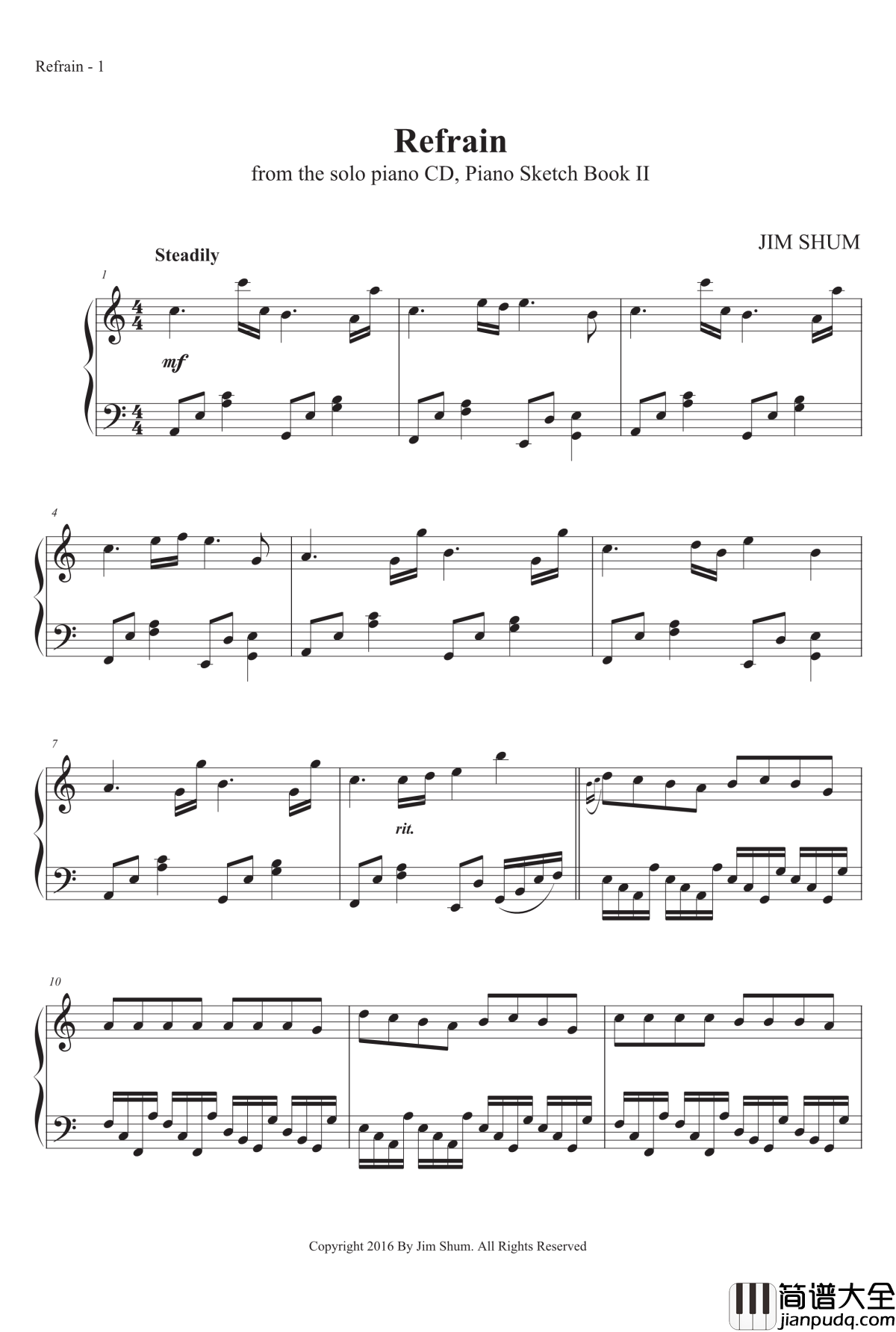 Refrain钢琴谱_MrSHUM