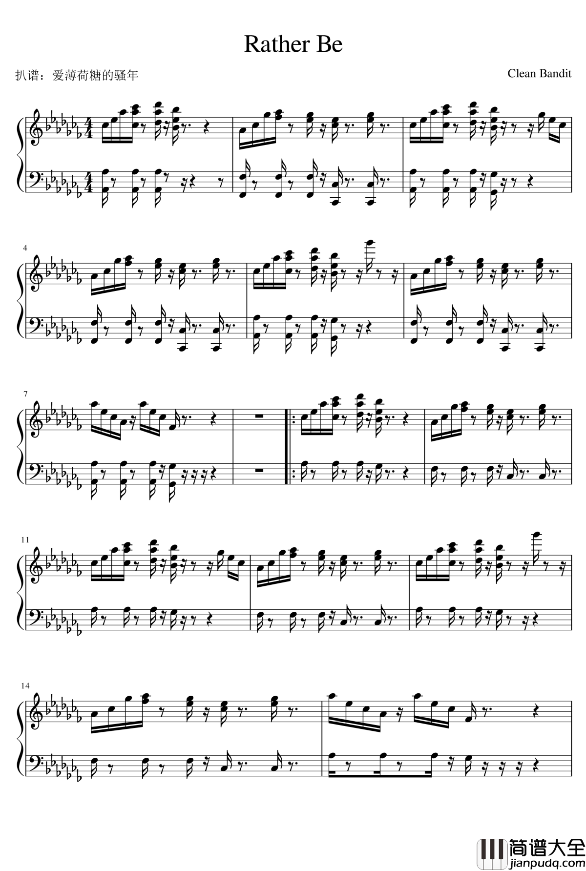 Rather_Be钢琴谱_钢琴伴奏___Clean_Bandit_Clean_Bandit